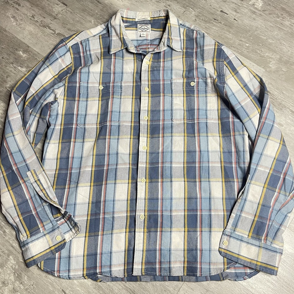 Lucky Brand Plaid Flannel California Fit Button Up Shirt Men's XL Blue Z-315